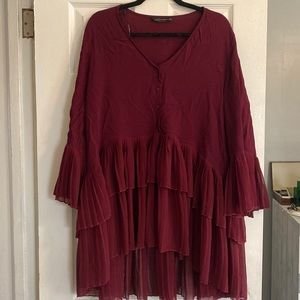 Zara Burgundy Ruffle Top